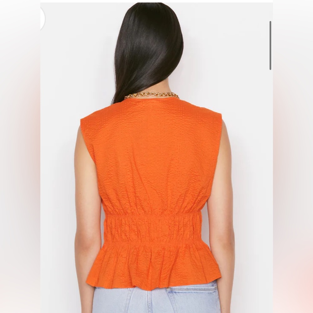 Frame Button Down Orange Crush Ruched Top - Picture 4 of 16